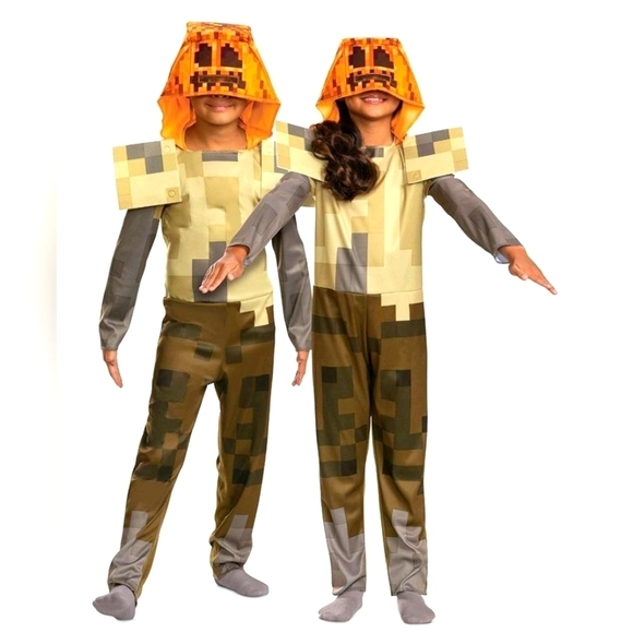 Minecraft Kids Hooded HalloweenCostume Jumpsuit Classic Husk JackO'Lantern - Picture 2 of 7